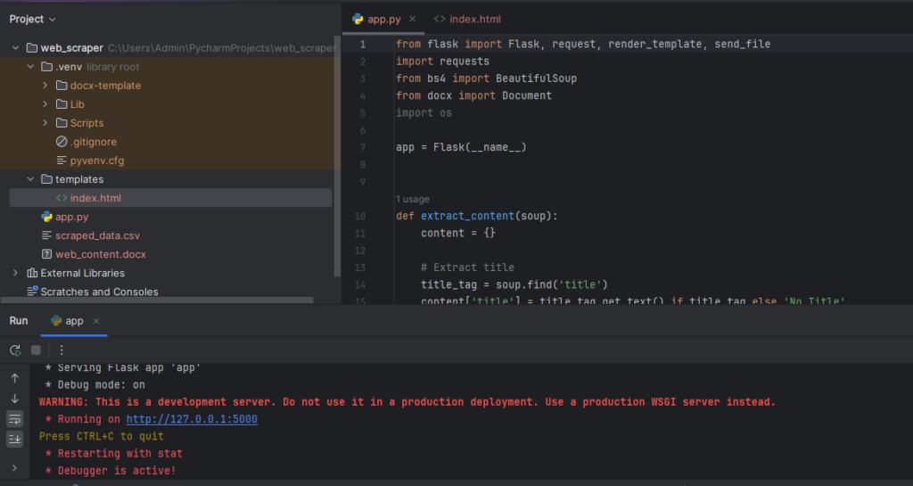 Python code snippet demonstrating web scraping with BeautifulSoup.