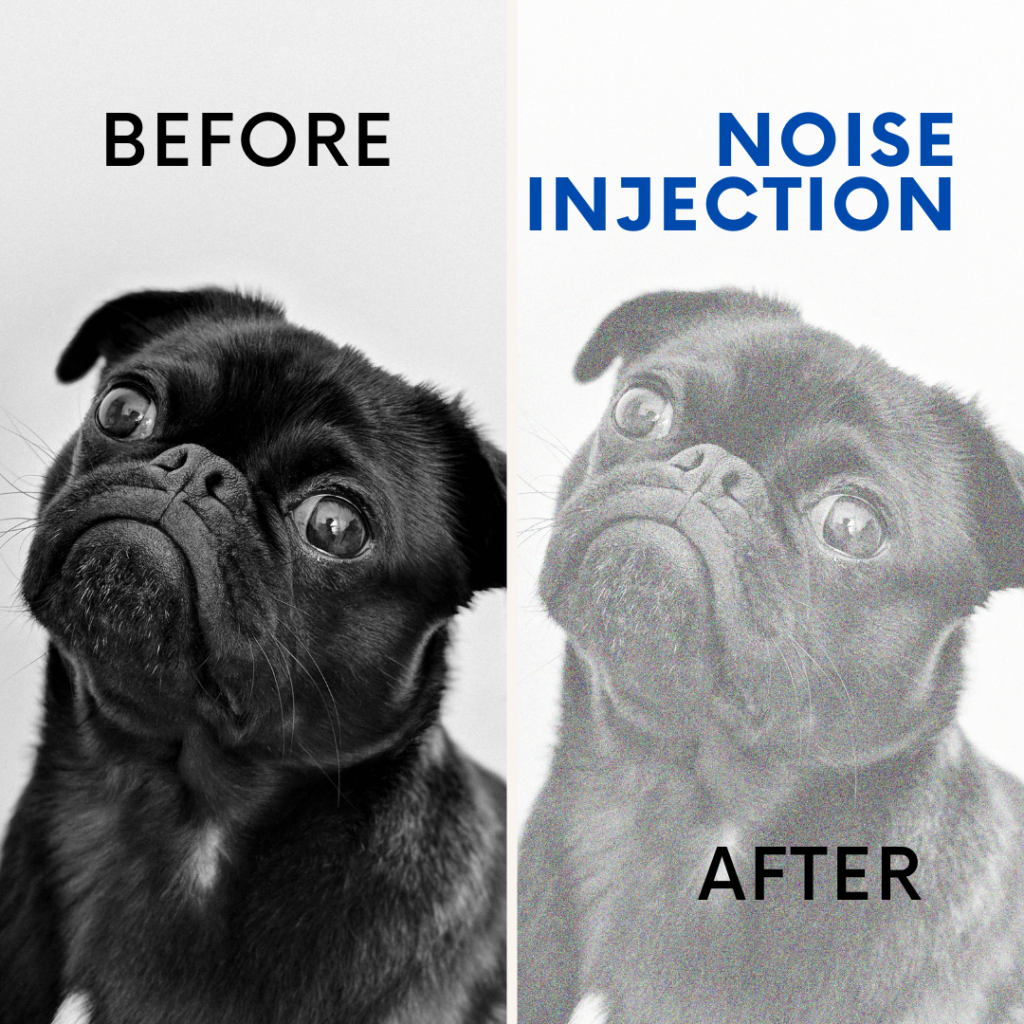 Illustration of noise injection in synthetic data for enhancing AI training.