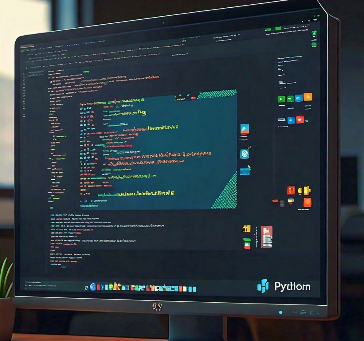 Featured image for the blog post 'Getting Started with Python' showing a computer screen with Python code and icons of real-world applications.