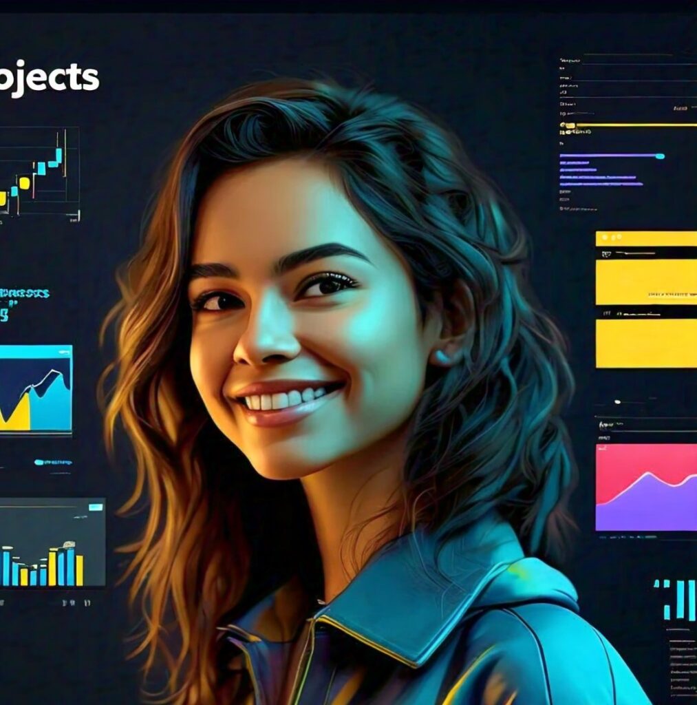 Hero section image for Python Projects featuring code snippets, graphs, and project elements like web development, data analysis, and machine learning with a modern design in vibrant colors.