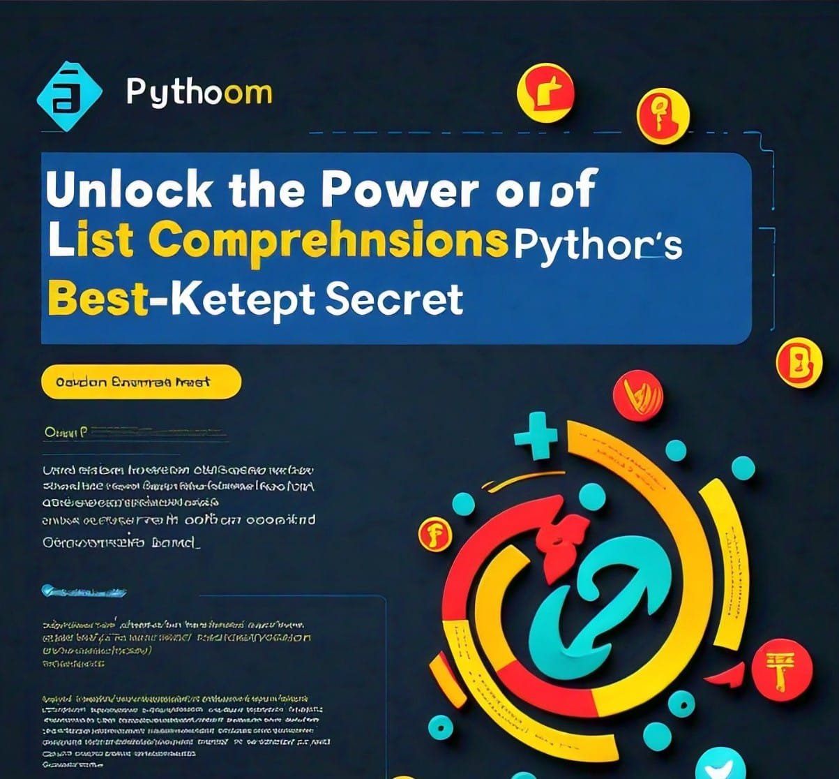 Image illustrating Python list comprehensions with syntax example and code snippet, highlighting the power of Python's list comprehensions.