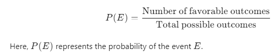 Test Problem: Calculate the probability of drawing an Ace from a standard deck of playing cards. Classical Probability Formula: 𝑃 ( 𝐸 ) = Number of favorable outcomes Total possible outcomes P(E)= Total possible outcomes Number of favorable outcomes ​ Event: Drawing an Ace from a standard deck of 52 cards. Favorable Outcomes: 4 (Ace of hearts, Ace of diamonds, Ace of clubs, Ace of spades) Total Possible Outcomes: 52 (total cards in the deck) Probability Calculation: 𝑃 ( 𝐸 ) = 4 52 = 1 13 P(E)= 52 4 ​ = 13 1 ​