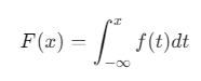 A mathematical formula representing the Cumulative Distribution Function (CDF), showing the integral from negative infinity to a value x, summing the probabilities up to x.