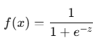 Mathematical formula for the logistic function, represented as 1 divided by 1 plus e raised to the power of negative z.